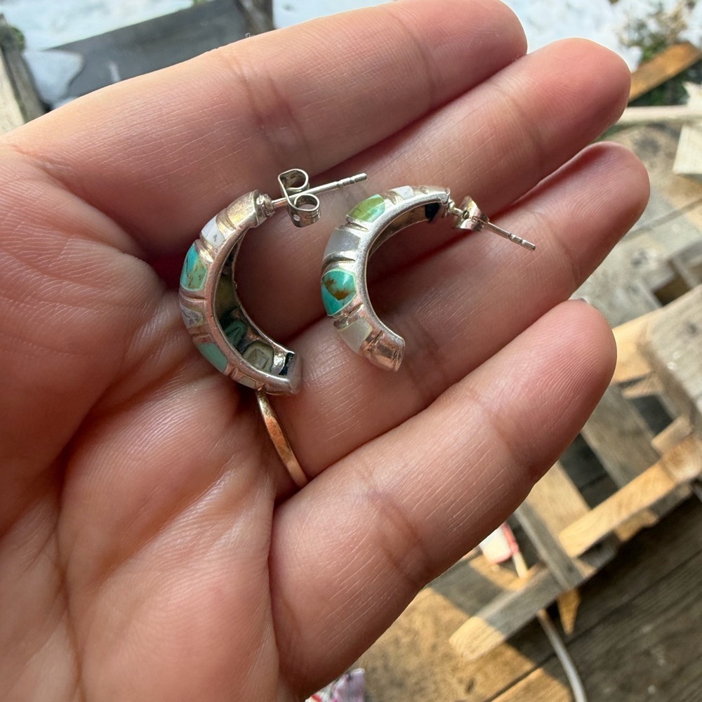 Silver Turquoise Earrings - Picture 2 of 2